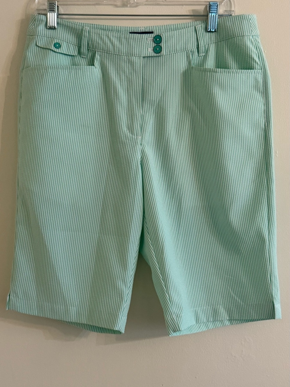 Women’s Mint Green Seersucker Bermuda Shorts